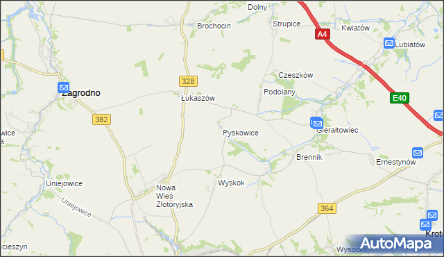 mapa Pyskowice gmina Złotoryja, Pyskowice gmina Złotoryja na mapie Targeo