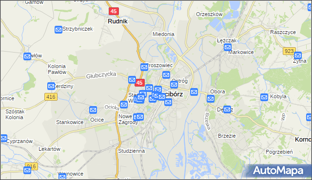 mapa Racibórz, Racibórz na mapie Targeo