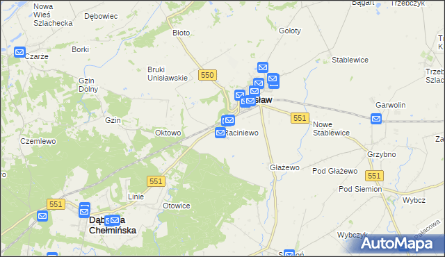 mapa Raciniewo gmina Unisław, Raciniewo gmina Unisław na mapie Targeo
