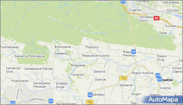 mapa Radkowice gmina Pawłów, Radkowice gmina Pawłów na mapie Targeo