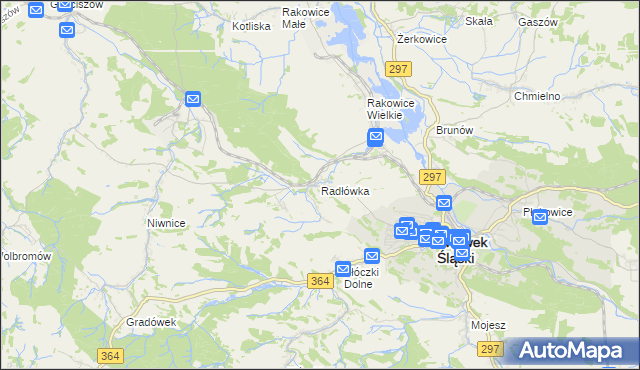 mapa Radłówka gmina Lwówek Śląski, Radłówka gmina Lwówek Śląski na mapie Targeo