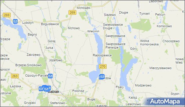 mapa Radoszewice gmina Babiak, Radoszewice gmina Babiak na mapie Targeo