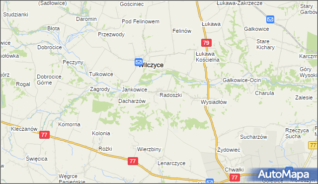 mapa Radoszki gmina Wilczyce, Radoszki gmina Wilczyce na mapie Targeo