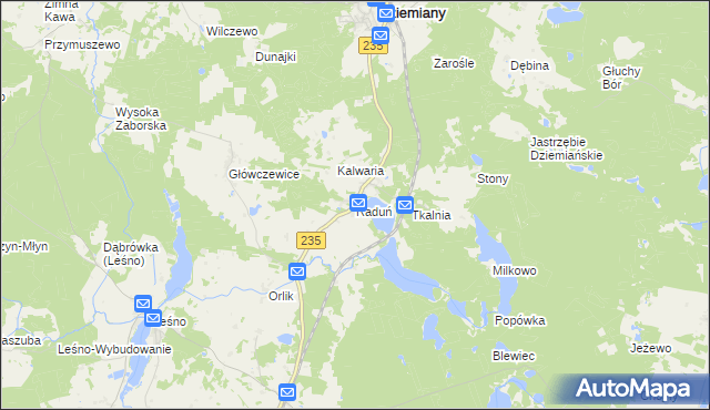 mapa Raduń gmina Dziemiany, Raduń gmina Dziemiany na mapie Targeo