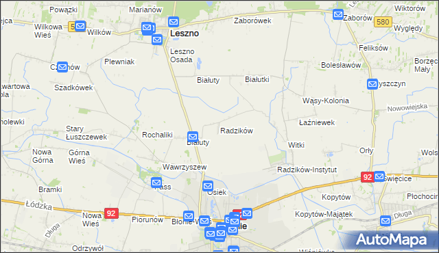 mapa Radzików gmina Błonie, Radzików gmina Błonie na mapie Targeo
