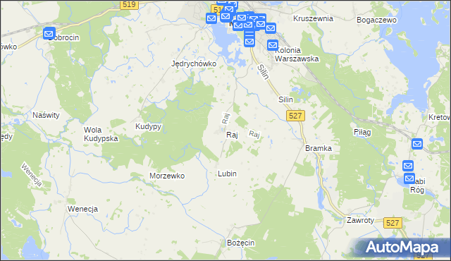 mapa Raj gmina Morąg, Raj gmina Morąg na mapie Targeo