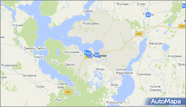 mapa Rajgród powiat grajewski, Rajgród powiat grajewski na mapie Targeo