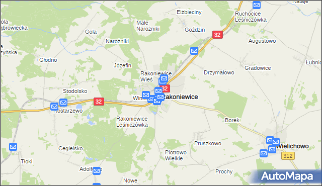 mapa Rakoniewice, Rakoniewice na mapie Targeo