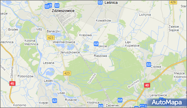 mapa Raszowa gmina Leśnica, Raszowa gmina Leśnica na mapie Targeo