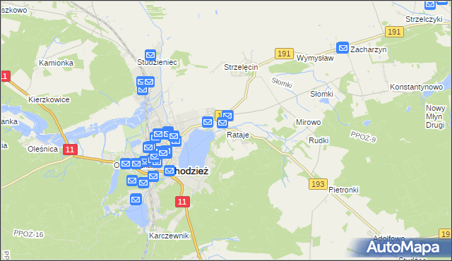 mapa Rataje gmina Chodzież, Rataje gmina Chodzież na mapie Targeo