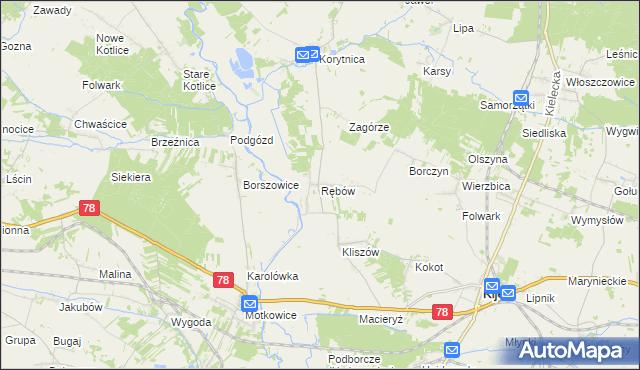 mapa Rębów gmina Kije, Rębów gmina Kije na mapie Targeo