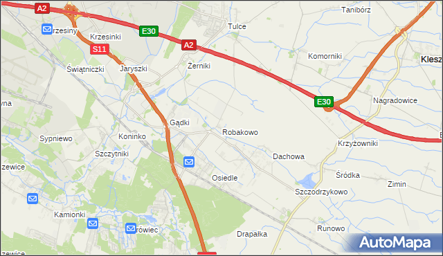 mapa Robakowo gmina Kórnik, Robakowo gmina Kórnik na mapie Targeo