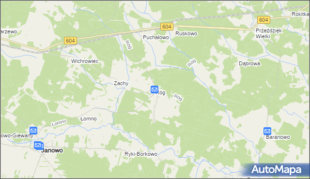 mapa Róg gmina Janowo, Róg gmina Janowo na mapie Targeo