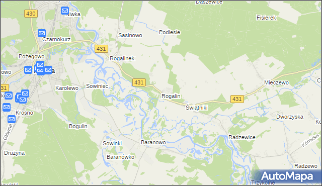 mapa Rogalin gmina Mosina, Rogalin gmina Mosina na mapie Targeo