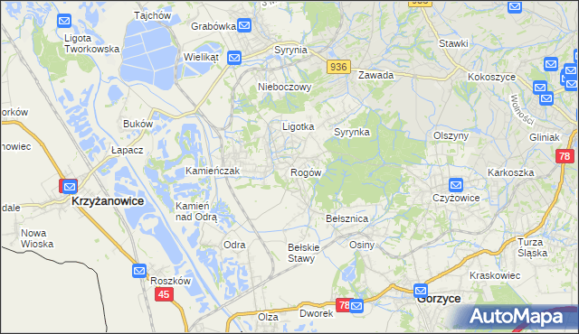 mapa Rogów gmina Gorzyce, Rogów gmina Gorzyce na mapie Targeo