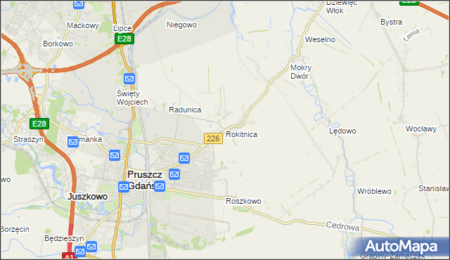 mapa Rokitnica gmina Pruszcz Gdański, Rokitnica gmina Pruszcz Gdański na mapie Targeo