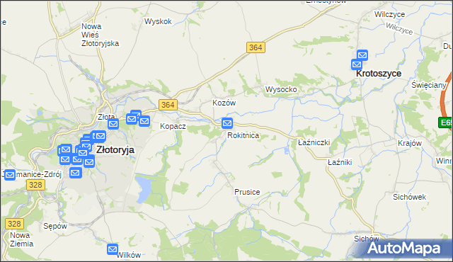 mapa Rokitnica gmina Złotoryja, Rokitnica gmina Złotoryja na mapie Targeo
