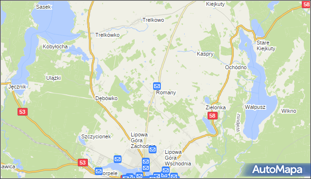 mapa Romany gmina Szczytno, Romany gmina Szczytno na mapie Targeo