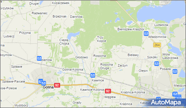 mapa Rosocha gmina Golina, Rosocha gmina Golina na mapie Targeo