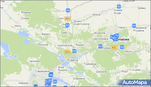 mapa Rozalin gmina Opole Lubelskie, Rozalin gmina Opole Lubelskie na mapie Targeo