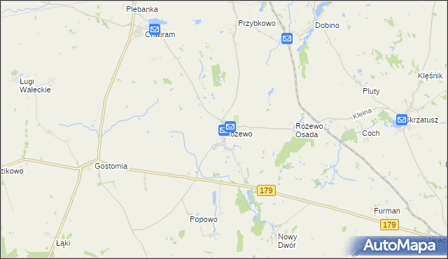 mapa Różewo gmina Wałcz, Różewo gmina Wałcz na mapie Targeo