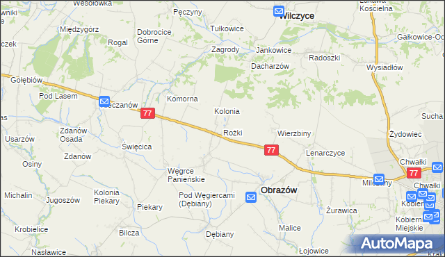 mapa Rożki gmina Obrazów, Rożki gmina Obrazów na mapie Targeo