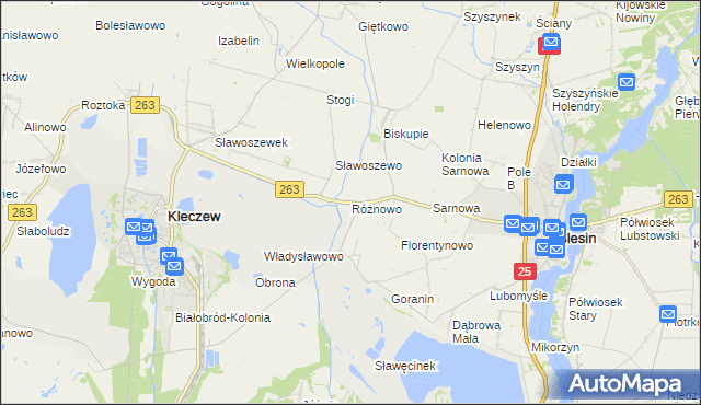 mapa Różnowo gmina Ślesin, Różnowo gmina Ślesin na mapie Targeo