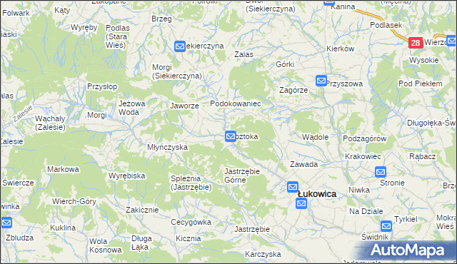 mapa Roztoka gmina Łukowica, Roztoka gmina Łukowica na mapie Targeo