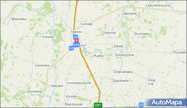 mapa Rudka gmina Korycin, Rudka gmina Korycin na mapie Targeo