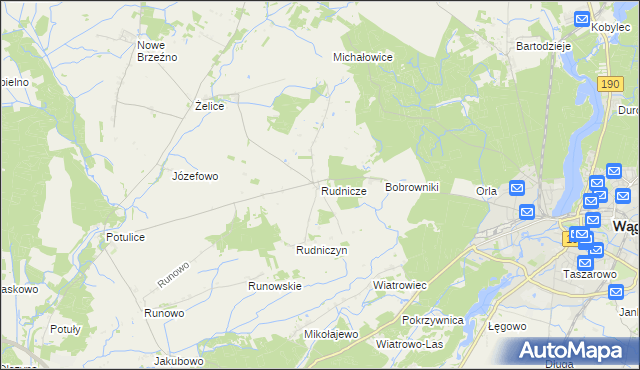 mapa Rudnicze gmina Wągrowiec, Rudnicze gmina Wągrowiec na mapie Targeo