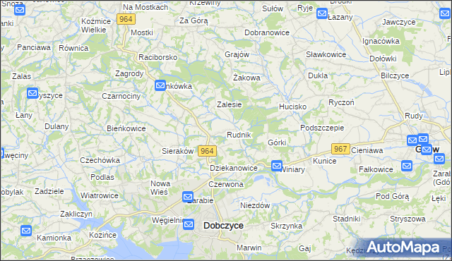 mapa Rudnik gmina Dobczyce, Rudnik gmina Dobczyce na mapie Targeo
