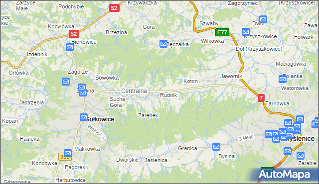 mapa Rudnik gmina Sułkowice, Rudnik gmina Sułkowice na mapie Targeo