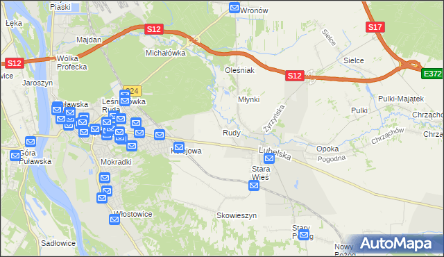 mapa Rudy gmina Końskowola, Rudy gmina Końskowola na mapie Targeo