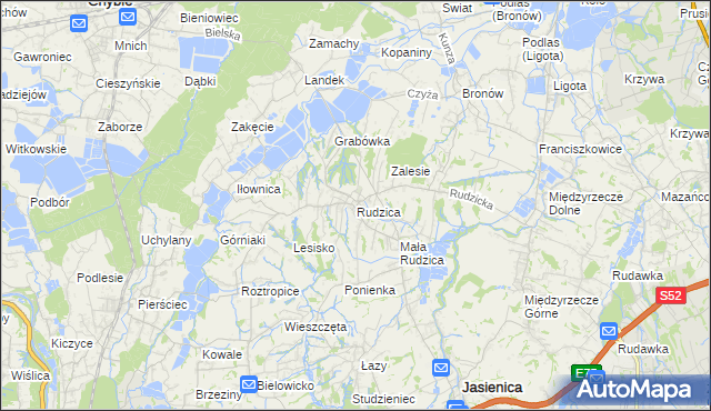 mapa Rudzica gmina Jasienica, Rudzica gmina Jasienica na mapie Targeo