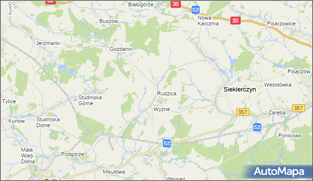 mapa Rudzica gmina Siekierczyn, Rudzica gmina Siekierczyn na mapie Targeo