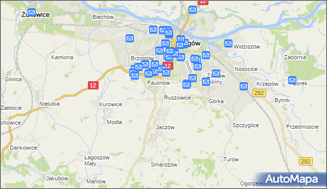 mapa Ruszowice gmina Głogów, Ruszowice gmina Głogów na mapie Targeo