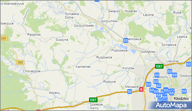 mapa Ruszowice gmina Kłodzko, Ruszowice gmina Kłodzko na mapie Targeo