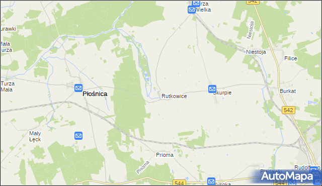 mapa Rutkowice gmina Płośnica, Rutkowice gmina Płośnica na mapie Targeo