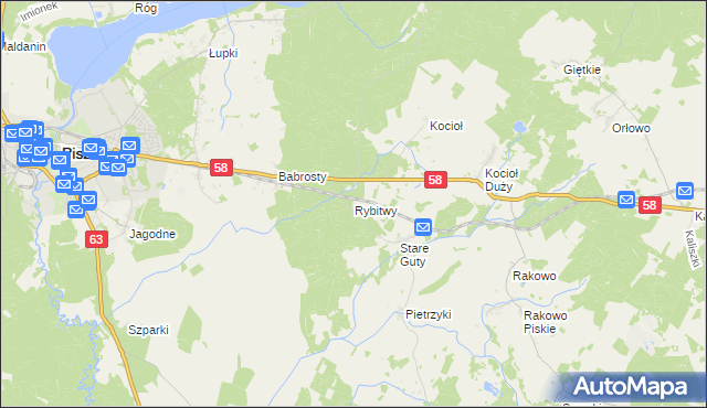 mapa Rybitwy gmina Pisz, Rybitwy gmina Pisz na mapie Targeo