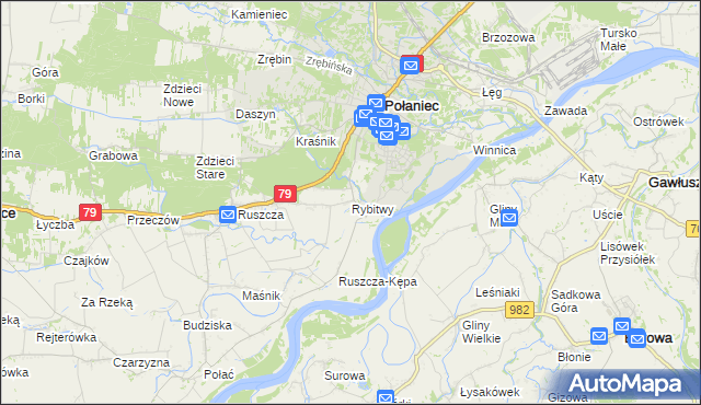 mapa Rybitwy gmina Połaniec, Rybitwy gmina Połaniec na mapie Targeo