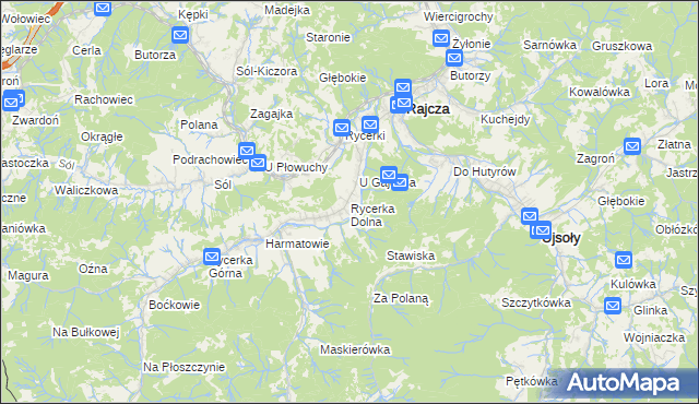 mapa Rycerka Dolna, Rycerka Dolna na mapie Targeo