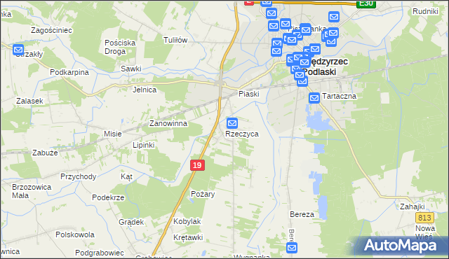 mapa Rzeczyca gmina Międzyrzec Podlaski, Rzeczyca gmina Międzyrzec Podlaski na mapie Targeo