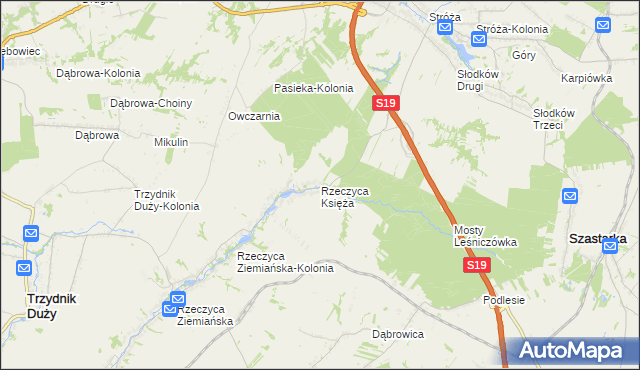 mapa Rzeczyca Księża, Rzeczyca Księża na mapie Targeo