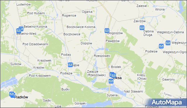 mapa Rzeszówek gmina Oksa, Rzeszówek gmina Oksa na mapie Targeo