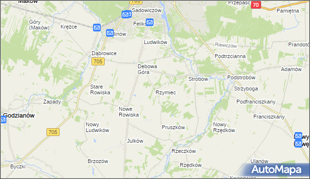 mapa Rzymiec gmina Skierniewice, Rzymiec gmina Skierniewice na mapie Targeo