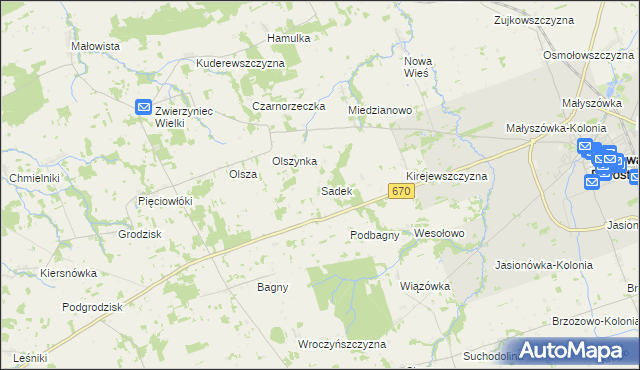 mapa Sadek gmina Dąbrowa Białostocka, Sadek gmina Dąbrowa Białostocka na mapie Targeo