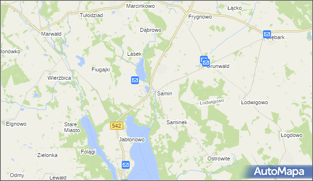 mapa Samin gmina Dąbrówno, Samin gmina Dąbrówno na mapie Targeo