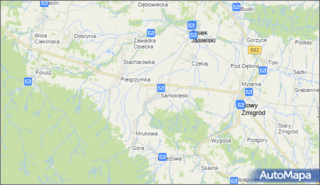 mapa Samoklęski gmina Osiek Jasielski, Samoklęski gmina Osiek Jasielski na mapie Targeo