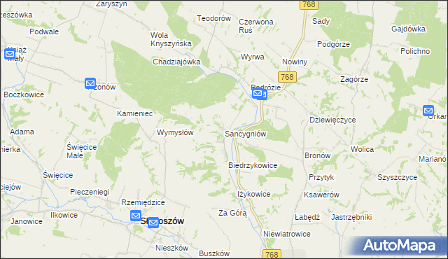 mapa Sancygniów, Sancygniów na mapie Targeo