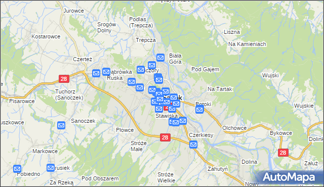 mapa Sanok, Sanok na mapie Targeo